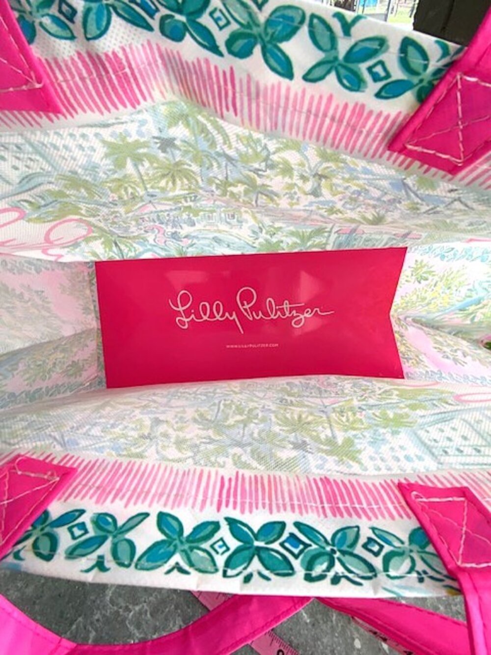 Lilly Pulitzer Reusable Shopping Bag Palm Beach Pink Tote Collectible Medium - Picture 4 of 6